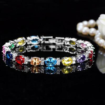 Bracciale tennis WWJ di forma ovale color argento con zirconi cubici