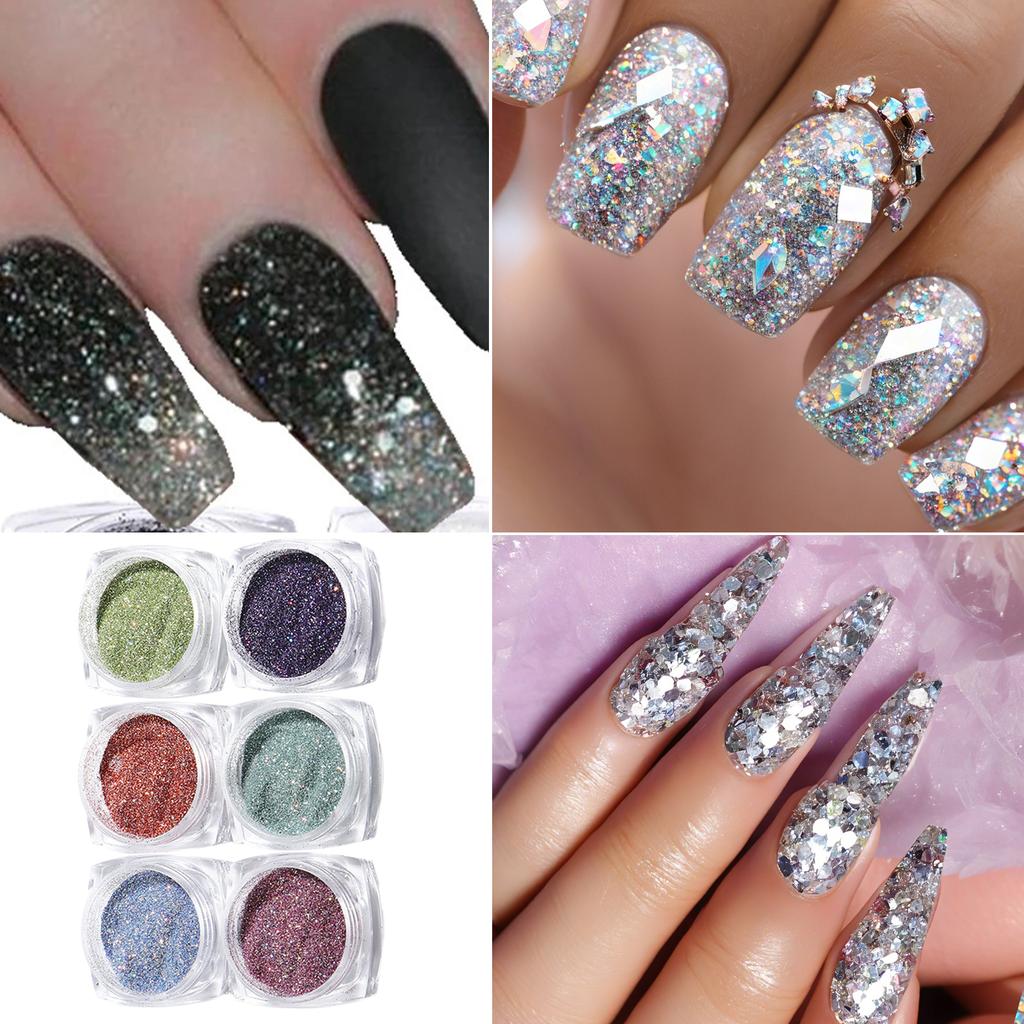 6 Color Nail Powder Set Holographic Glitter Nails Glitter Nail Powders Nails Art Decorations Perfect for Beautiful Nails