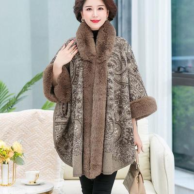 Winter New Large Fur Collar Mink Velvet Shawl Coat Loose Middle-aged and Elderly Women's Warm Hooded Coat