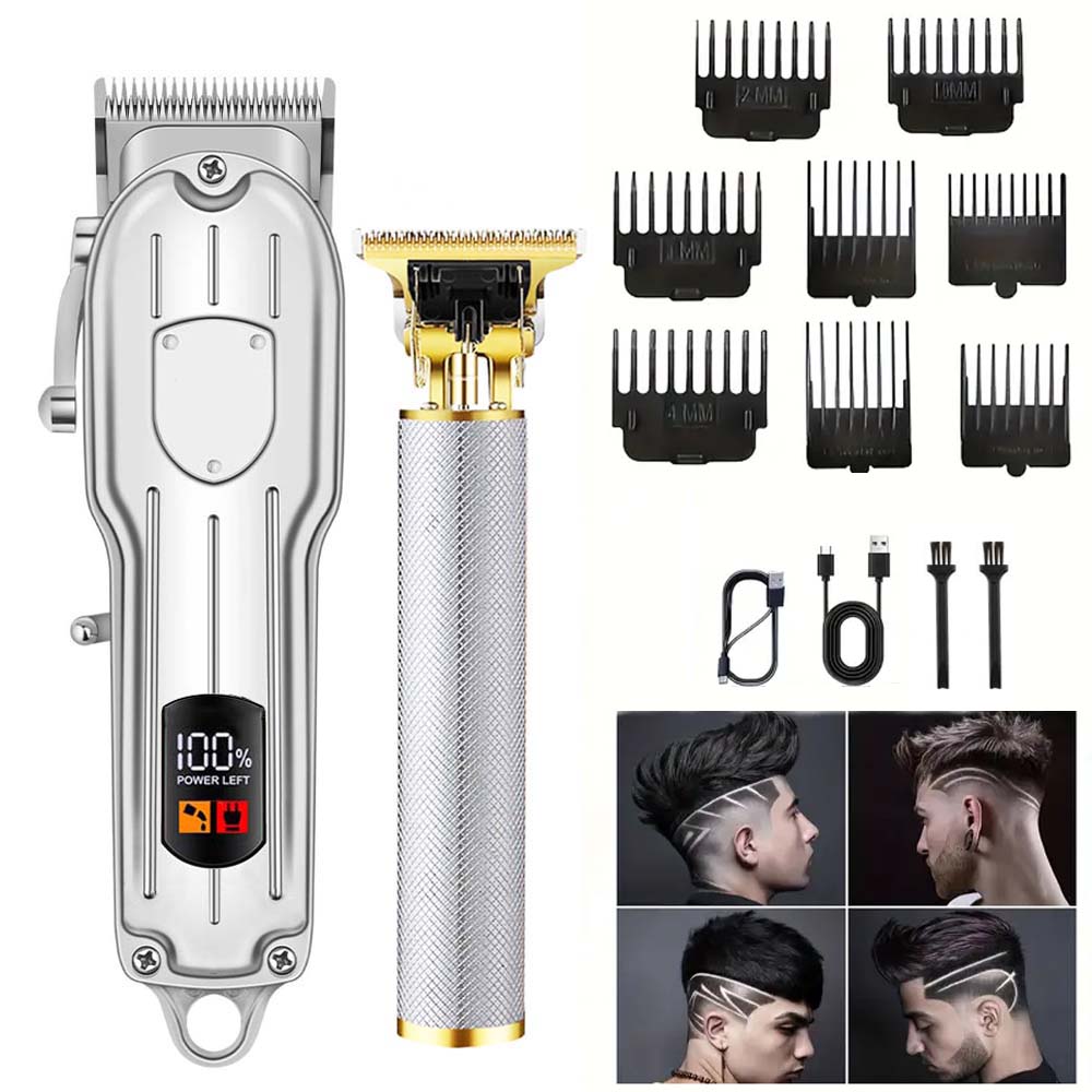 Professional Men's Cordless Electric Clipper, T-Blade Beard Trimming Kit, Haircutting Set with LED Display, Gift for men