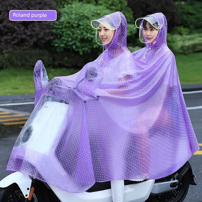 Regenmantel für Elektroroller, Doppelsitz, Eltern-Kind, Langer Stil, Ganzkörper, Starkregen-Schutz, Motorrad-Spezifisch, Transparenter Regenponcho