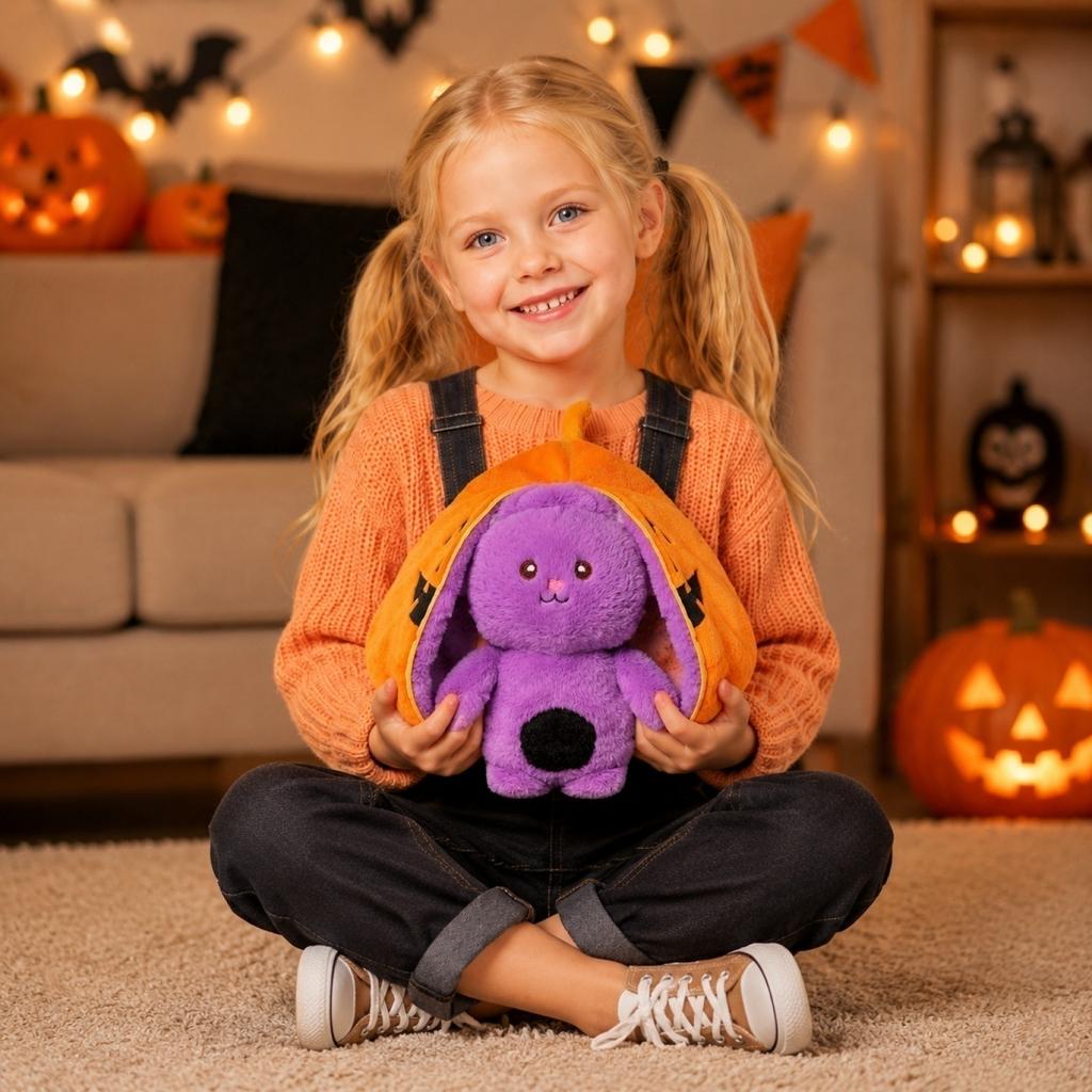 Plush Pumpkin Shaped Toy with Zipper Soft Stuffed Halloween Decoration and Storage Pouch for Kids and Adults