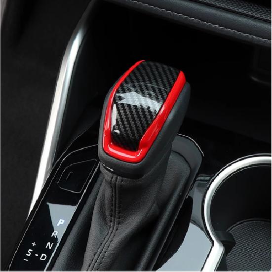 Red&Carbon Fiber Gear Shift Knob Cover 1pc For Toyota Grand Highlander 2024 2025