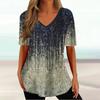 Summer V-neck 3D Retro Printed Top Fashionable Casual Short Sleeved Women's T-shirts