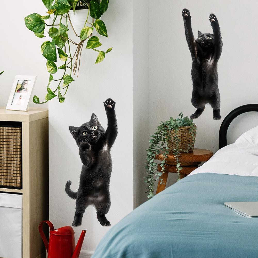 Cartoon Two Small Black Cat Refrigerator Window Home Beautification and Decoration Stickers