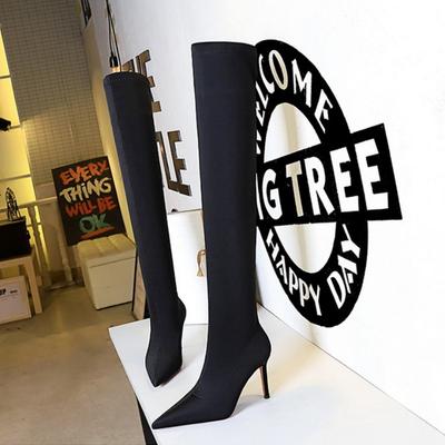 European and American Style Simple High Heel Pointed Elastic Lycra Sexy Slim Over Knee Boots