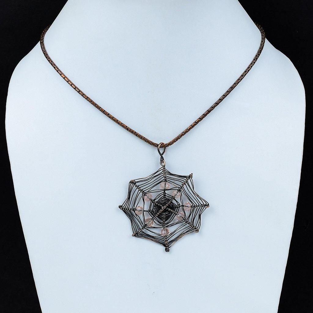 Spider Web Shaped Morganite Gemstone Pure Copper Wire Wrapped Handmade Pendant Jewelry For Gift