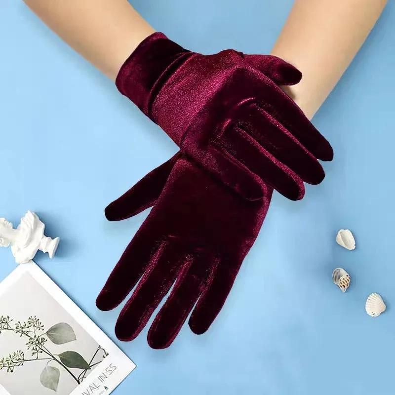 Kurze Samthandschuhe für Damen Flapper Dehnbare Handgelenklänge Banketthandschuhe Teeparty Kostümhandschuhe Weihnachtsaccessoires