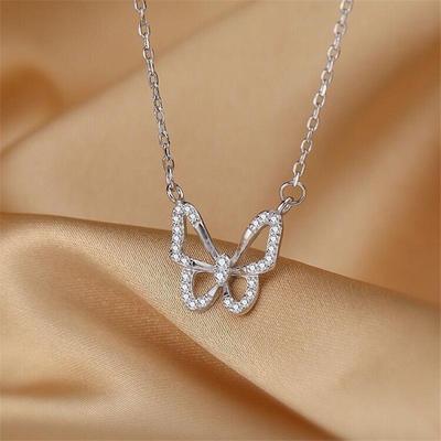 Kristall Schmetterling Charme Frau Halskette Anhänger Einfache Mädchen Strass Kette Halskette Halsreifen Geschenke Für Freunde