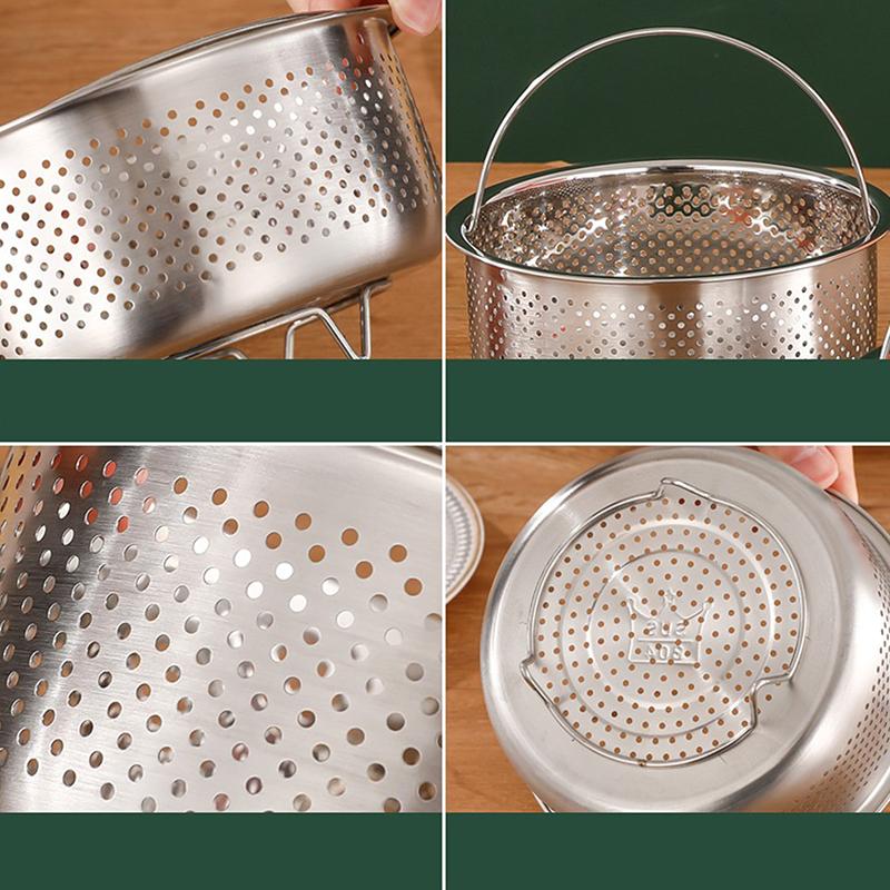 Stainless Steel Kitchen Steam Basket Pressure Cooker Anti-Scald Steamer Multi-Function Fruit Cleaning Basket Accessories