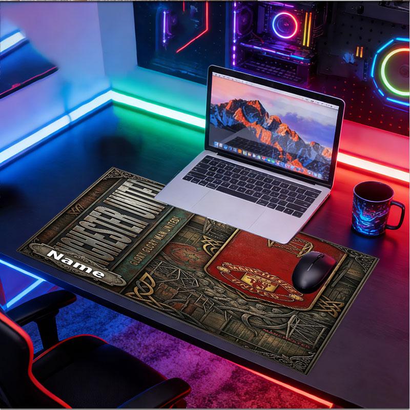 Custom Name Personalized Manchester United Pattern Mousepad, Laptop PC Desk Mat, Decorative Desk Mat for Home Keyboard Pad Gift