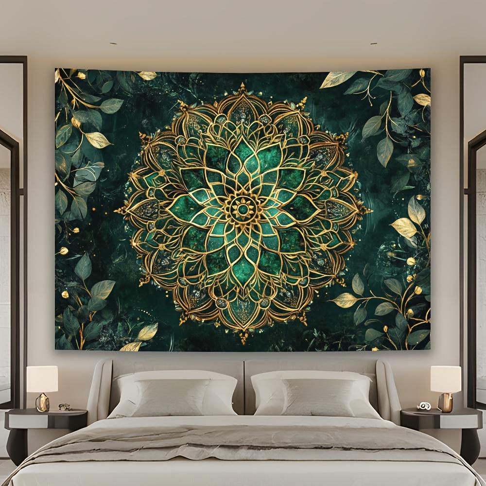 1 Piece Green Mandala Flower Tapestry - Polyester Fabric, Machine Washable, Suitable for Bedroom Living Room Decoration
