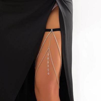Sexy Shiny Crystal Multilayer Tassel Leg Chains for Women Charms Adjustable Elastic Thigh Chains On Leg Accessories Body Jewelry