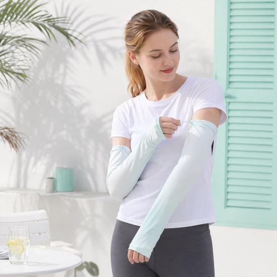 Drawstring Sun Protection Sleeves for Women, UPF50+ Anti-Slip Adjustable Arm Sleeves, Gradient Cooling Ice Silk Sleeve, UV Protection Arm Covers for