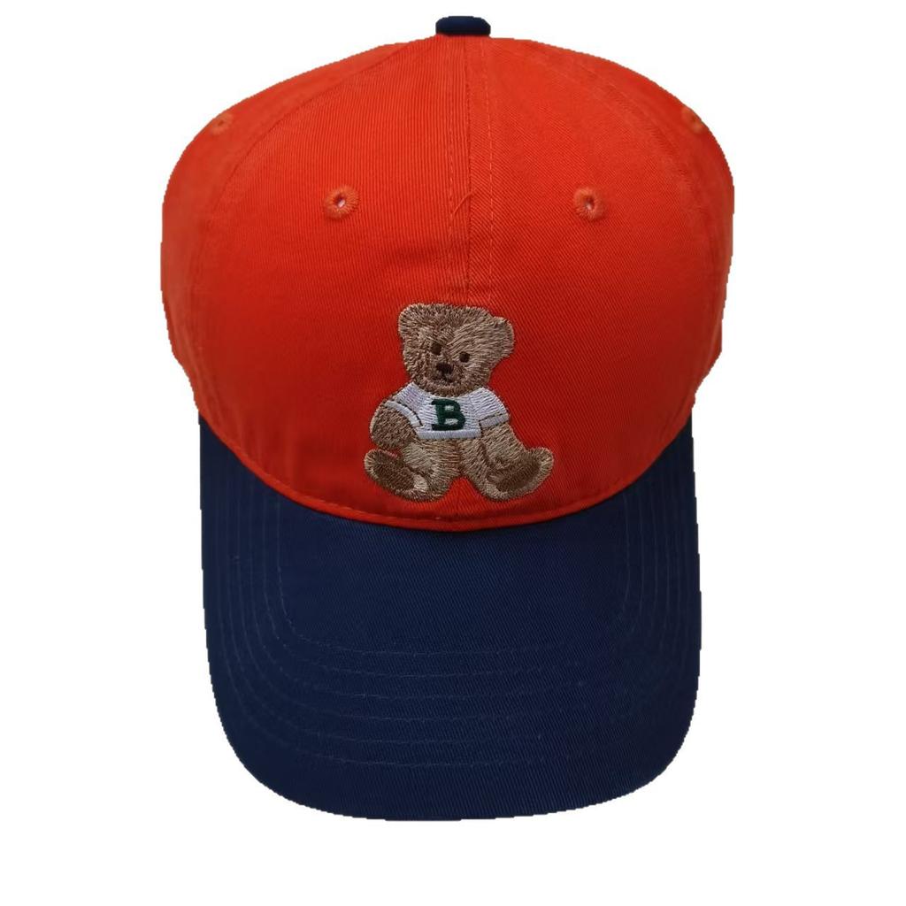 New Color blocking Bear Embroidered Baseball Cap Korean Sweet and Cute Versatile Baseball Cap Big Head Circumference Wide Brim Showing Small Face