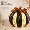 Battery-Operated Lighted Pumpkin Decors with Warm Glowing, Resin Body, Pinecones and Fall Leaf Accent for Halloween and Thanksgiving Displays