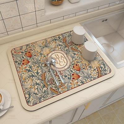 Clásico Tapete para Secar Platos Barro Absorbente Secado Rápido Resistente al Calor Antideslizante Almohadilla para Vajilla Tapete para Secar Platos Individual para Mesa Tapete para Café
