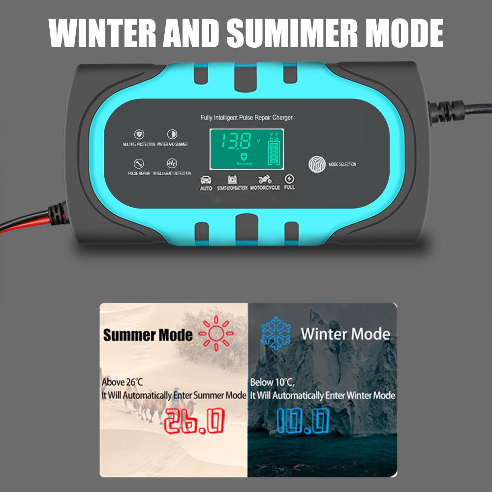 For Motorcycle Wet Dry Lead Acid Battery Digital Display Battery Charger Smart Car Battery Charger 12V 10A Pulse Repair
