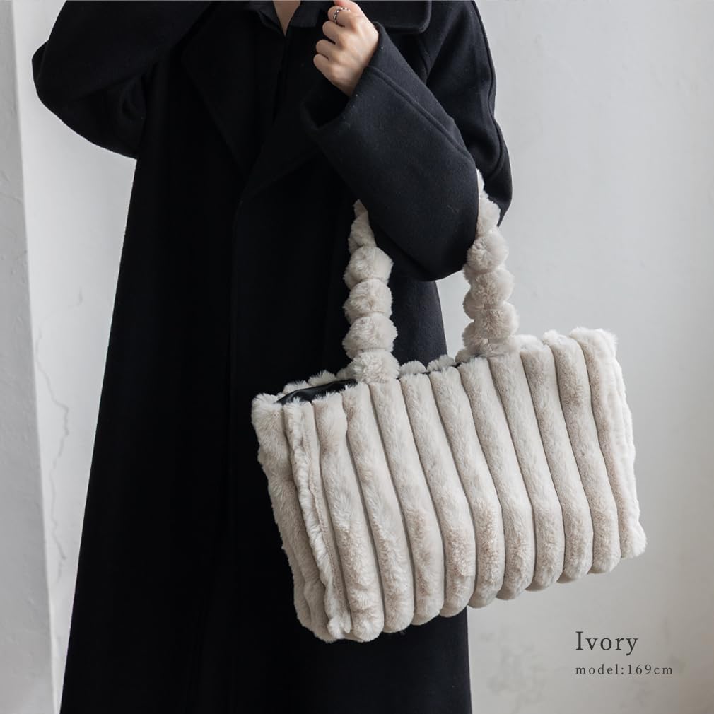 VITAFELICE Damen Ballgriff Pelz-Tote-Bag, Größe M (nsb-30384z) (Elfenbein)