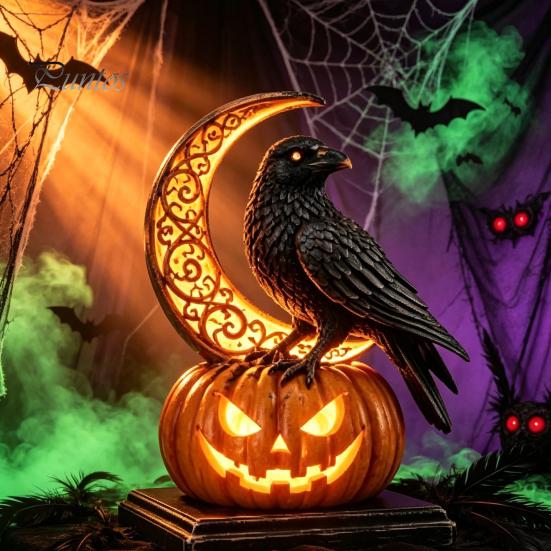 Handmade Three Dimensional Figures Halloween Pumpkin Night Light, Resin LED Dragon Tabletop Lamp, Witch Collectibles for Lovers Hat Black Cat