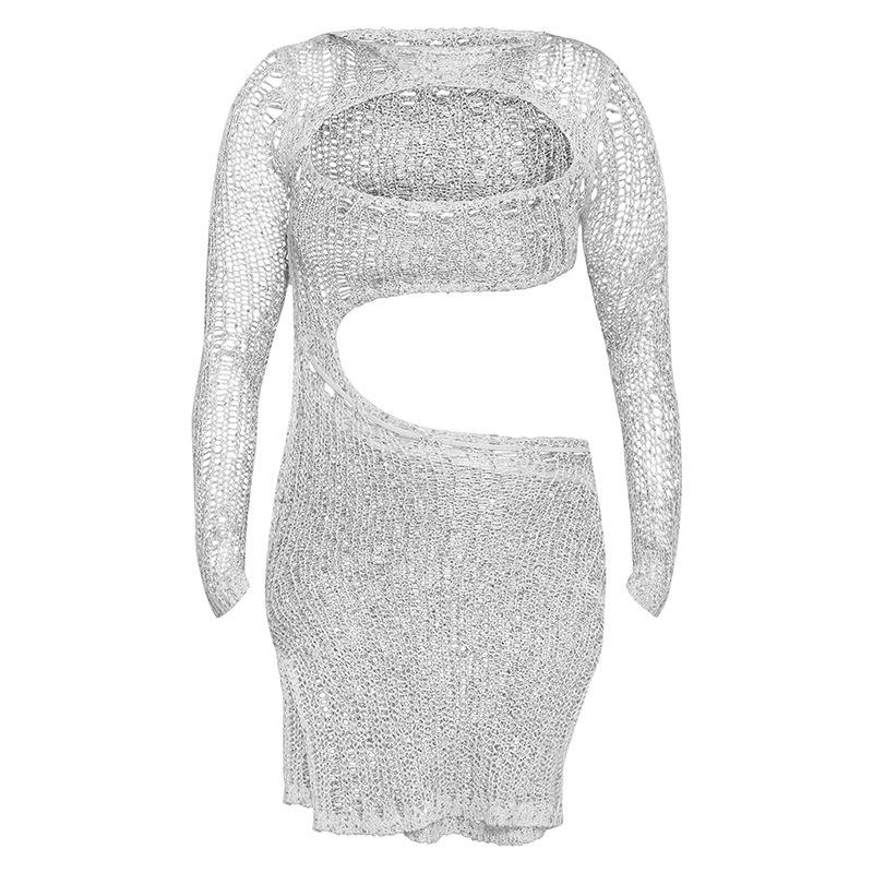 Beach Skirt Women Solid Color Sexy Hollow Highlights Bikini Swimsuit Hooded Dress