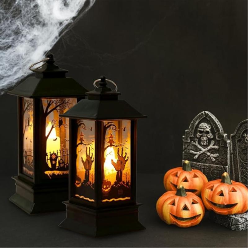 Halloween Led Candle Lantern Vintage Witch Castle Pumpkin Ghost Pagoda Wind Lantern Hanging Indoor Outdoor Party Decor Supplies