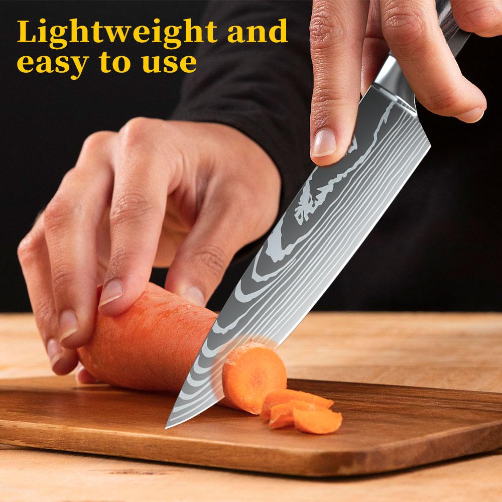7CR17 Stainless Steel Kitchen Knife Sharp Butchers Knives Damascus Laser Pattern Chef Knife Cleaver Sharp Filleting Kitchen Tool
