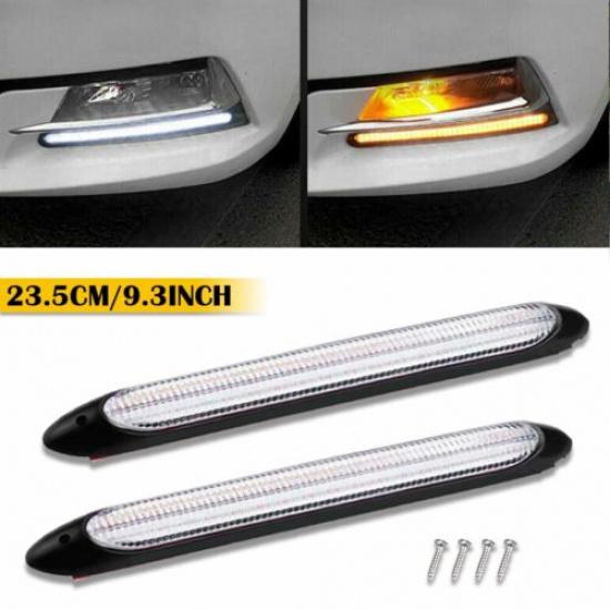 2X LED Switchback DRL Tube Light Strip Amber White Sequential Flow Turn Signal 23.5cm