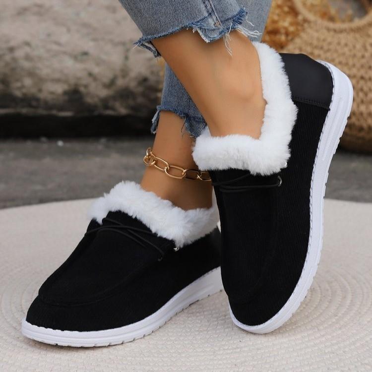Foreign Trade Large Size Winter Cotton Shoes Autumn and Winter New European and American Thick-soled Wool Snow Boots Women's Velvet Warm Round Cot