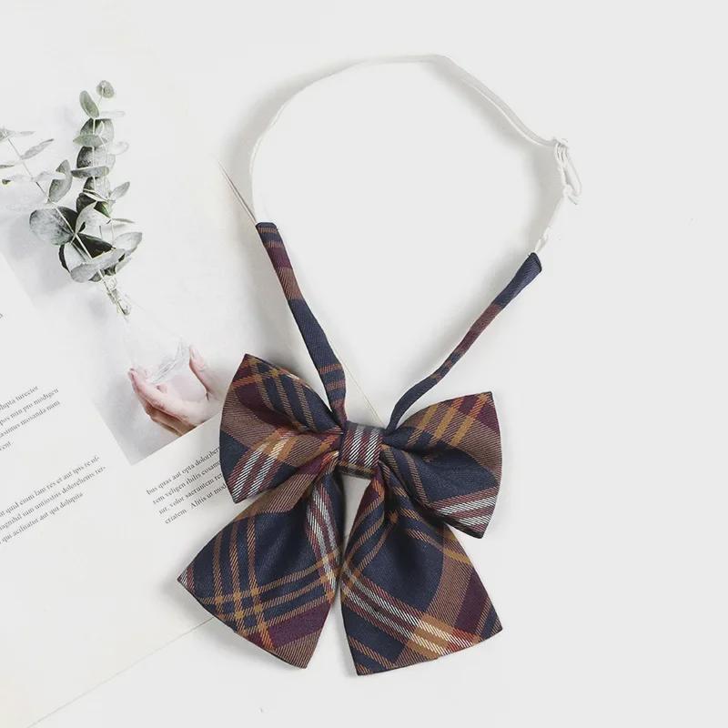 Hnědá retro kostkovaná kravata pro ženy a muže - japonský vysokoškolský styl motýlek