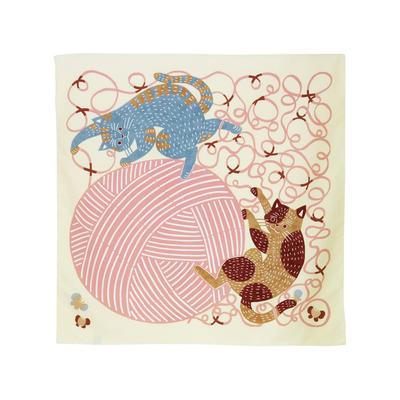 Musubi Furoshiki Aqua Cat and Yarn 70cm, Drop, Design, Yellow, 70cm, Polyester, Water-Repellent