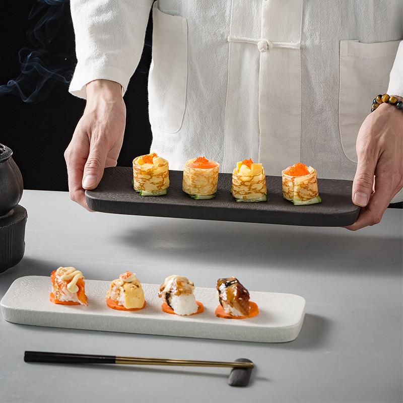 High-End Restaurant Sushi Plate Specialty Plate Ceramic Long Plate Japanese Dish Pastry Plate Dessert Tray