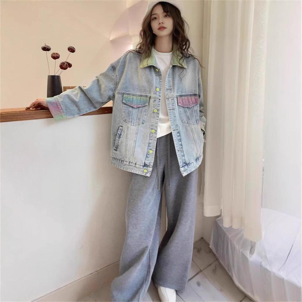 2025 European Fashion Oversized Denim Jacket - Spring/Autumn Women's Colorful and Age-Reducing