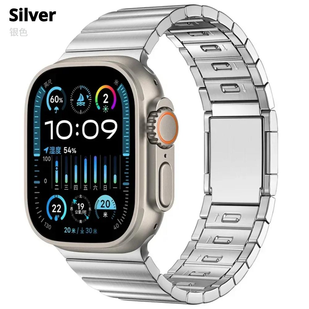 

Стальной ремешок для Apple Watch Ultra 2/1 49/45/44/42/46 мм, браслет с магнитной застежкой, снимаемый скольжением, для iWatch Series 10 9 8 7 6 5 Series10 46mm серебряный