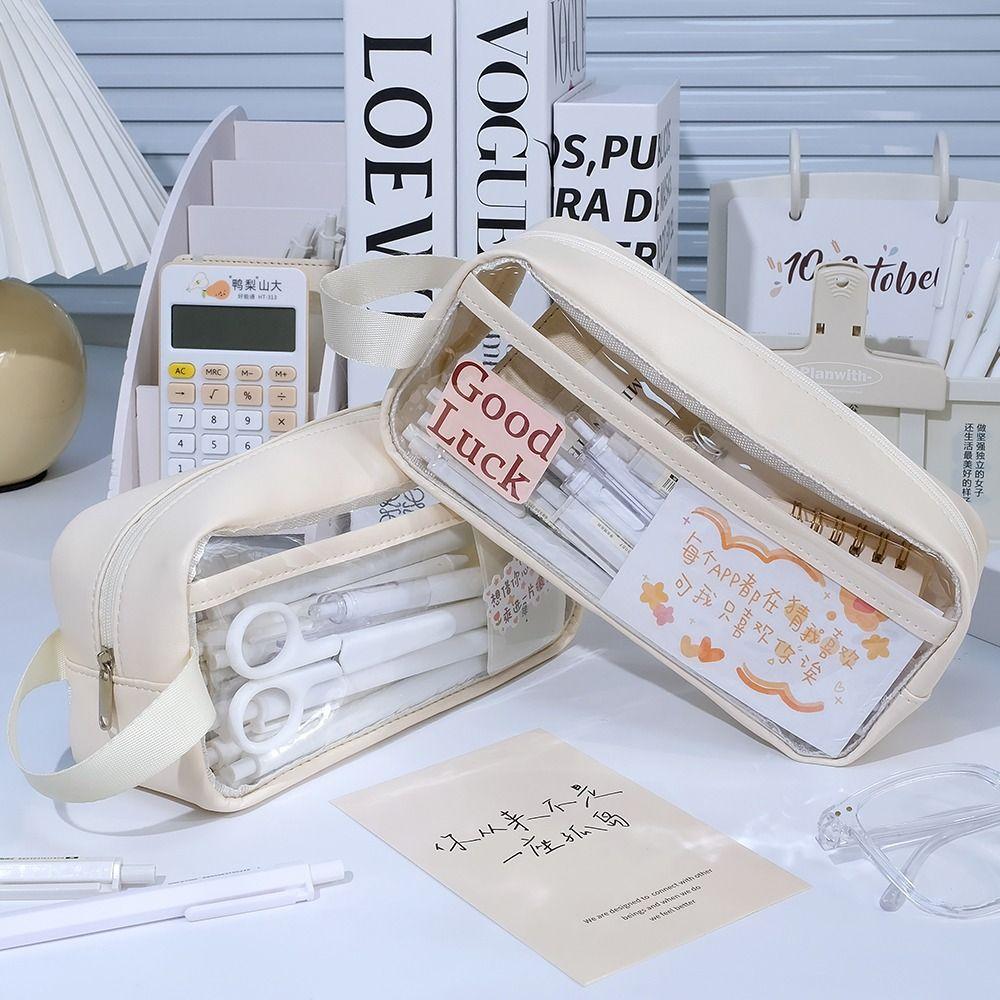 New Transparent Pen Bag Handheld Multi-functional Stationery Bag Large Capacity Pen Pouch Back To School