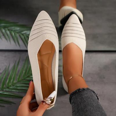 Neue Damen Spitzschuh Flache Schuhe Einfarbig Gestrickte Schlupfschuhe Lässig Atmungsaktive Ballerinas Damen Flache Schuhe Loafer Damen