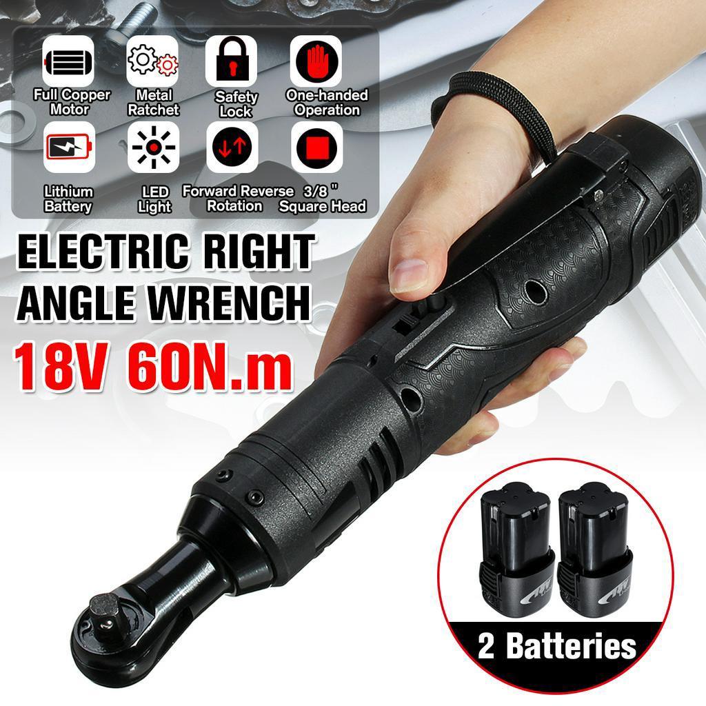 3/8" Rechargeable Cordless Electric Wrench Ratchet 18V with 2 Battery LED Light Right Angle Ratchet  60N.m Torque Power Tool D2 Free Shipping New