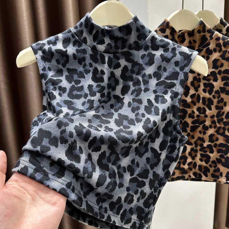 Leopardí vesta pro ženy Topy bez rukávů Vesta s polovičním rolákem Nadměrná Zesílená Neformální vesta