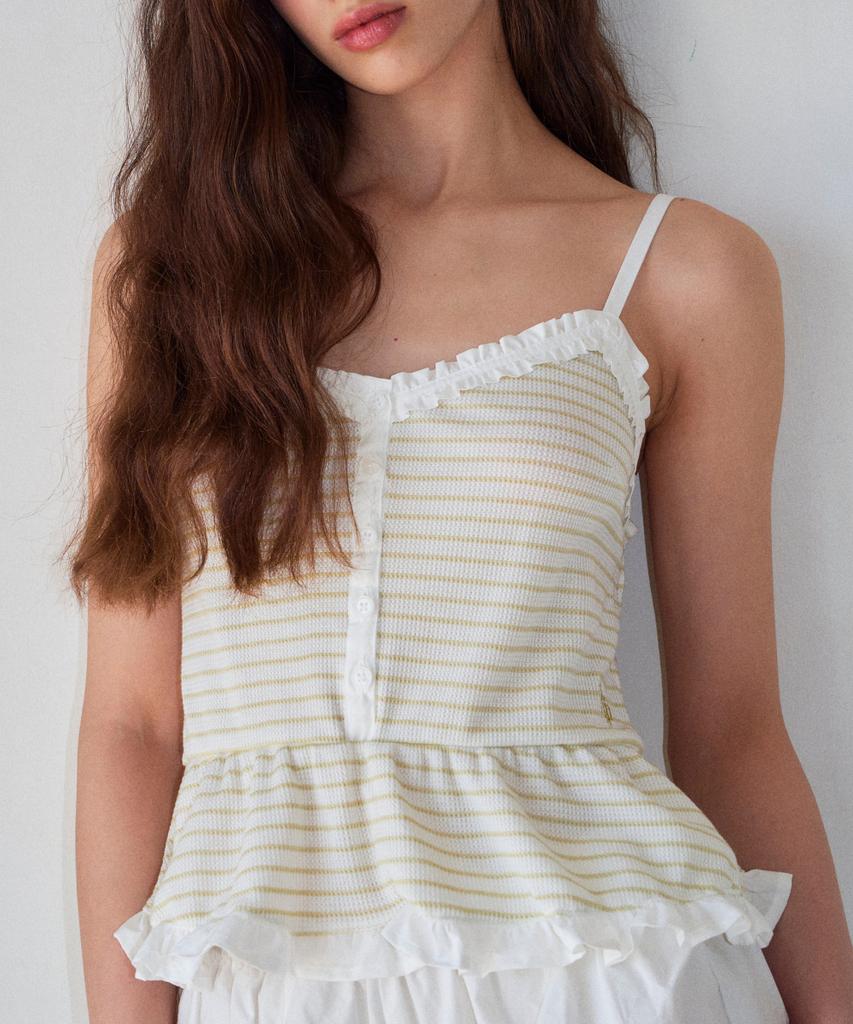 Loginaenloji Ruffle Lace Waffle Sleeveless Light Green
