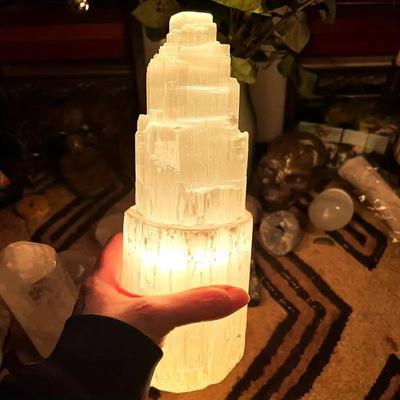 Natural Crystal White Plaster Tower Ornament Crystal Crafts Home Office Decoration