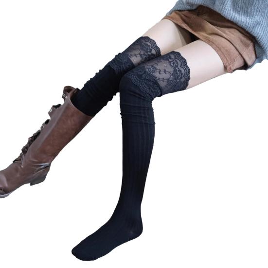 Lace Thigh High Socks Women Over-the-Knee Socks with Lace Cuffs Stretchy Long Stockings Boot Socks for Girls Cosplay Dating