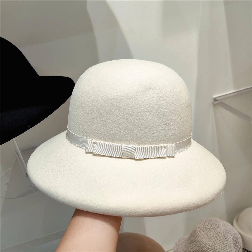 Autumn Winter 100% Wool Hat Bell Hat Women's French Elegant Retro Hepburn Autumn and Winter Celebrity Pearl Wool Felt Bucket Hat