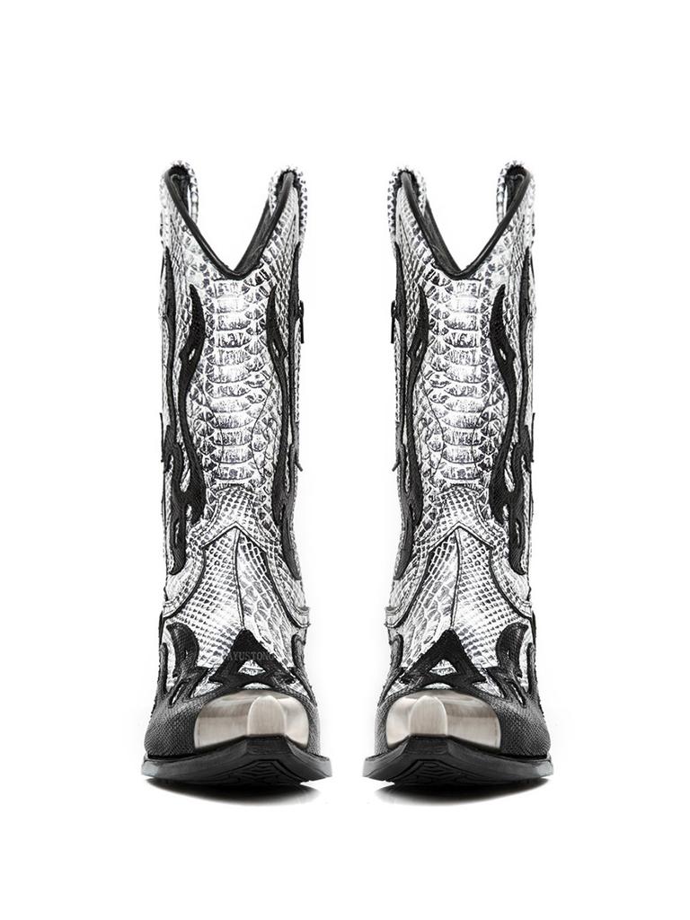 Fashion Embroidered Flame Colorblocked Knee-High Boots Fashionable Pointed Toe Thick-Heel Knight Botines Large-Size Men Botas Femininas