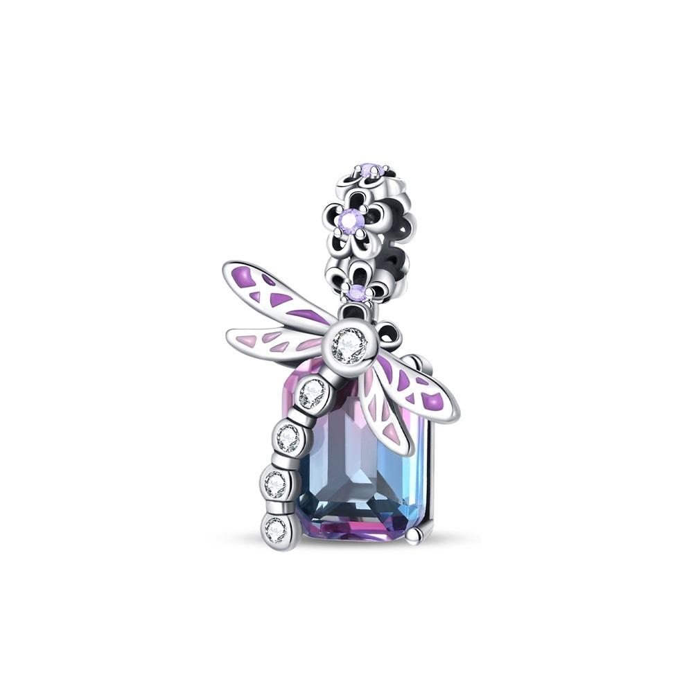 Authentic Crystal Glass Cat Garden Beads & Shiny Square Dragonfly Dangle Charm Fits Original Bracelet 925 Sterling Copper Beads