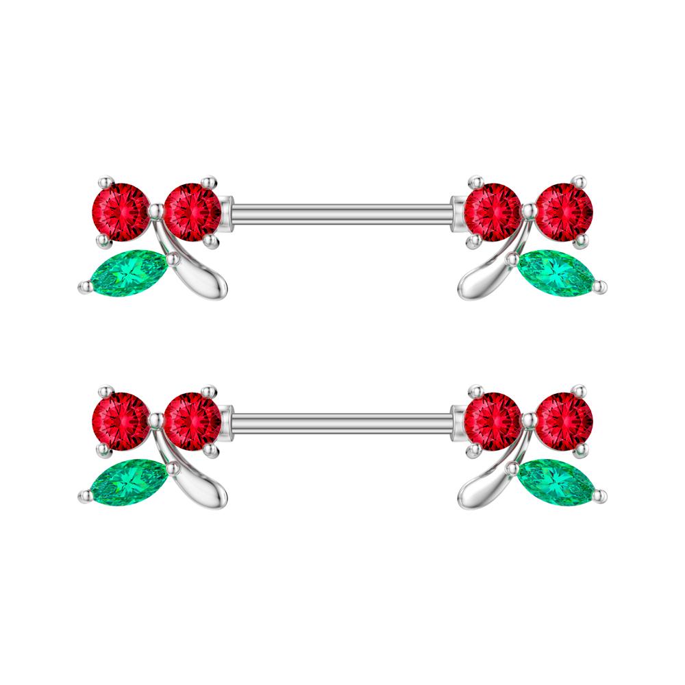 

2 шт., кольца для сосков с красным цирконом и цветком вишни, 14 г, нержавеющая сталь, подсолнух, висячий сексуальный пирсинг для сосков, штанга для женщин