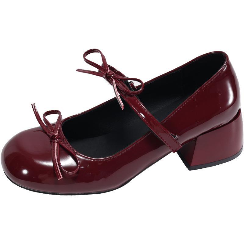 

French patent leather Mary Jane shoes women s 2025 spring new bow round head shallow mouth one pedal flat sole shoes 40