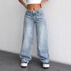 Womens High-Waisted Wide-Leg Denim Pants Stone Grey Washed Straight Cut Loose Fit Streetwear Jeans