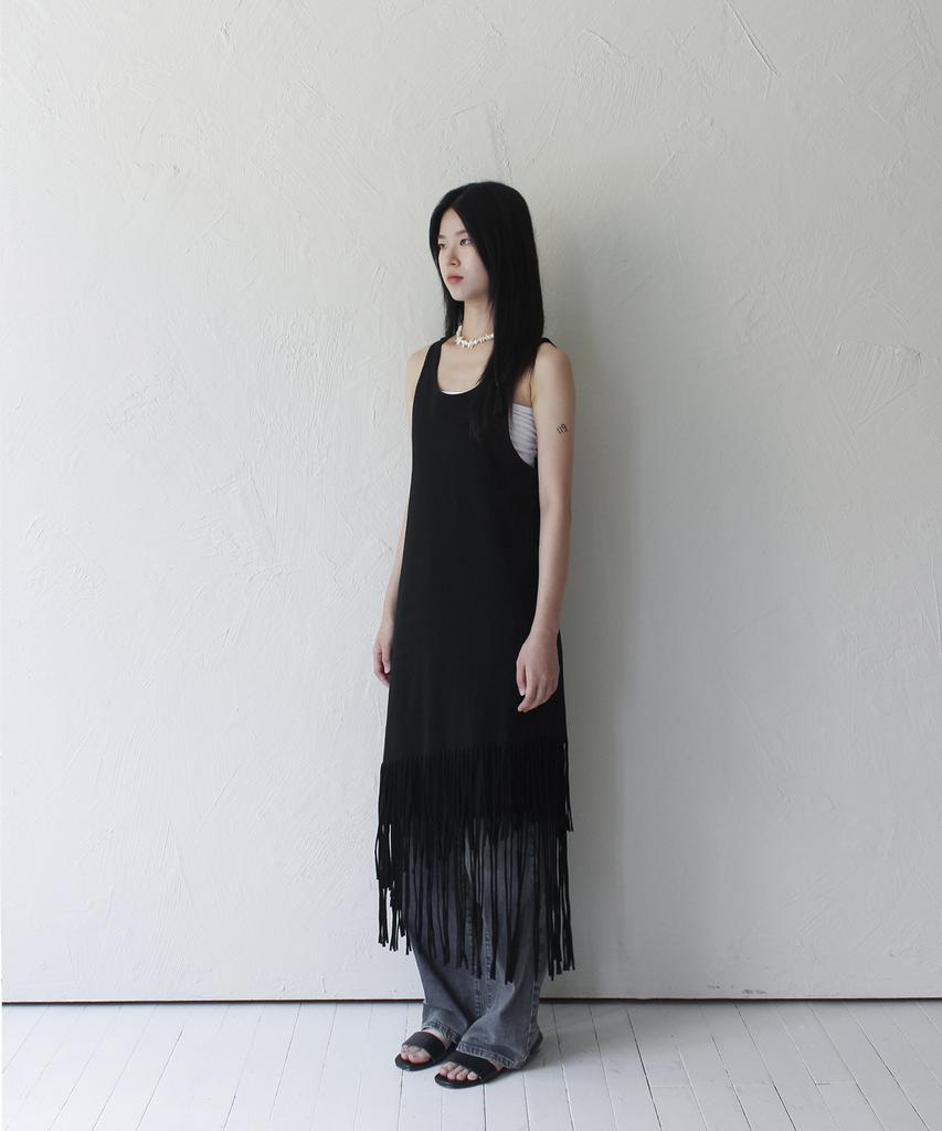 RUBATI Layered Fringe Jersey Dress_Black