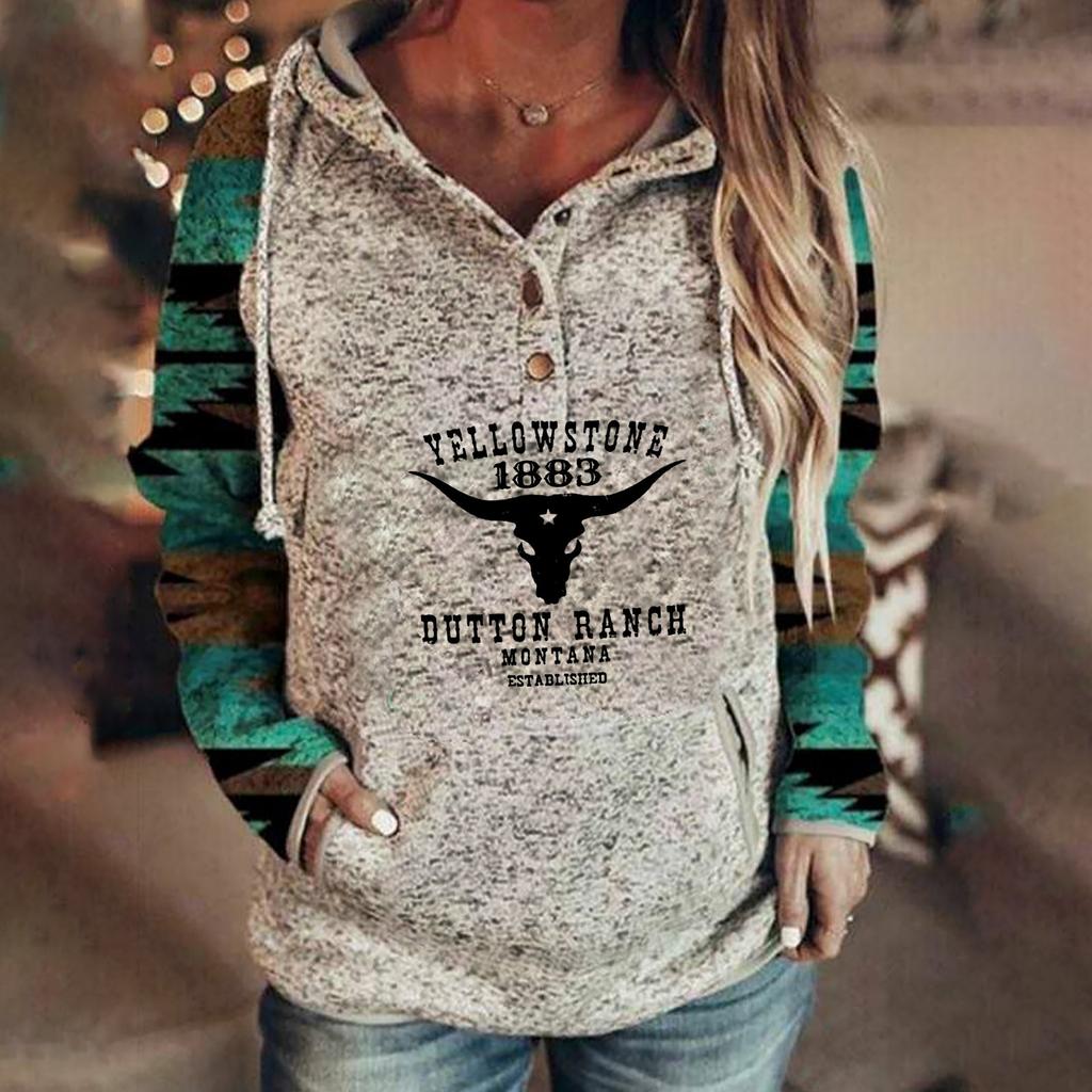 Damska bluza casualowa z nadrukiem, z okrągłym dekoltem i długim rękawem