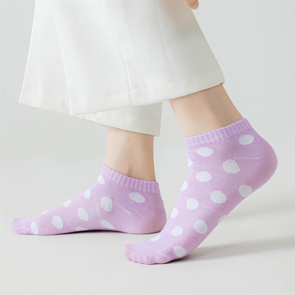 5 Pairs Y2K Polka Dot Women's Ankle Socks Kawaii Cotton Breathable Short Socks White/Black/Purple/Pink (Multi-Color)